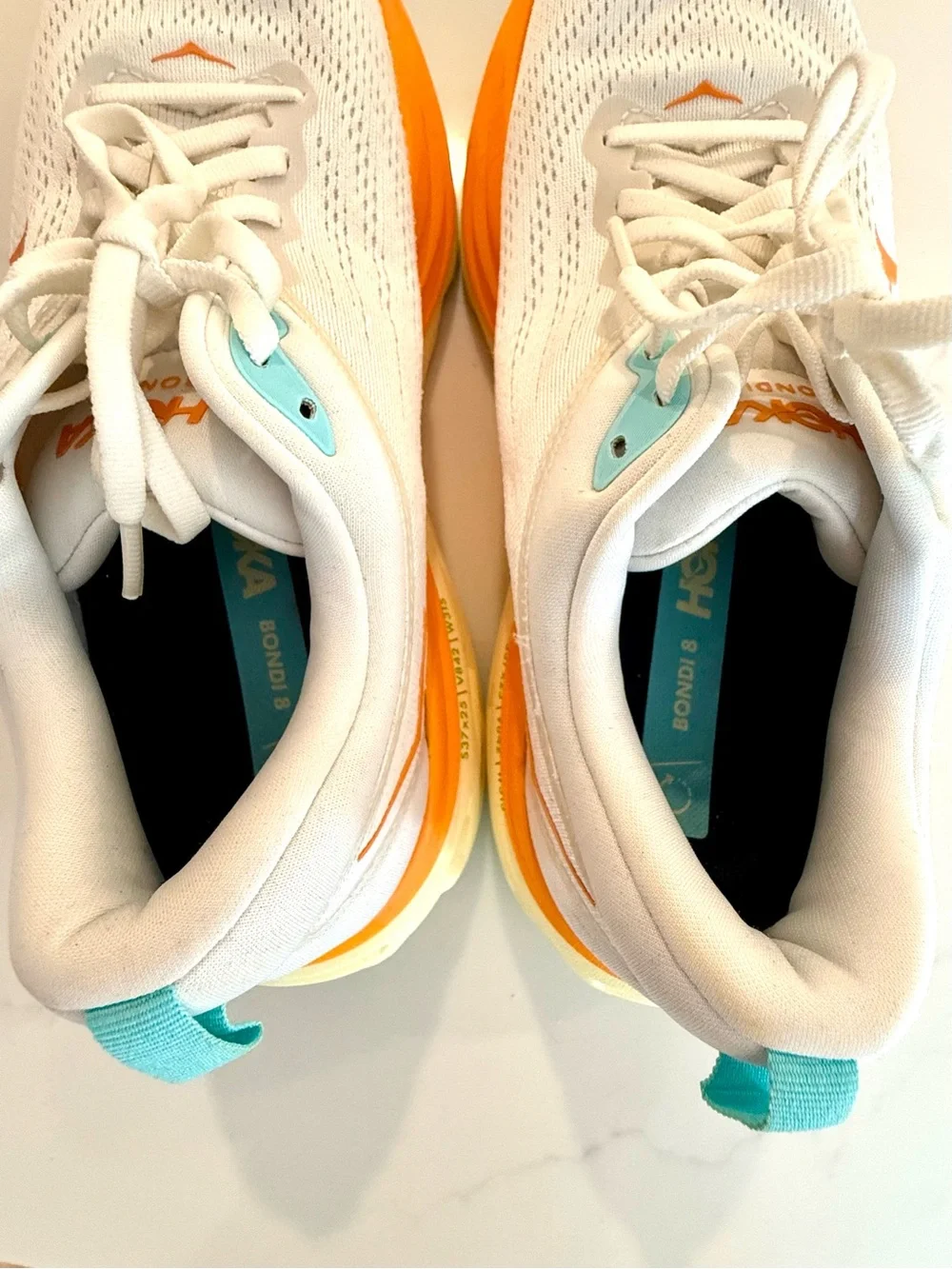 HOKA Bondi 8 Women’s Sneakers Size 8.5, Blanc de Blanc Solar Flare